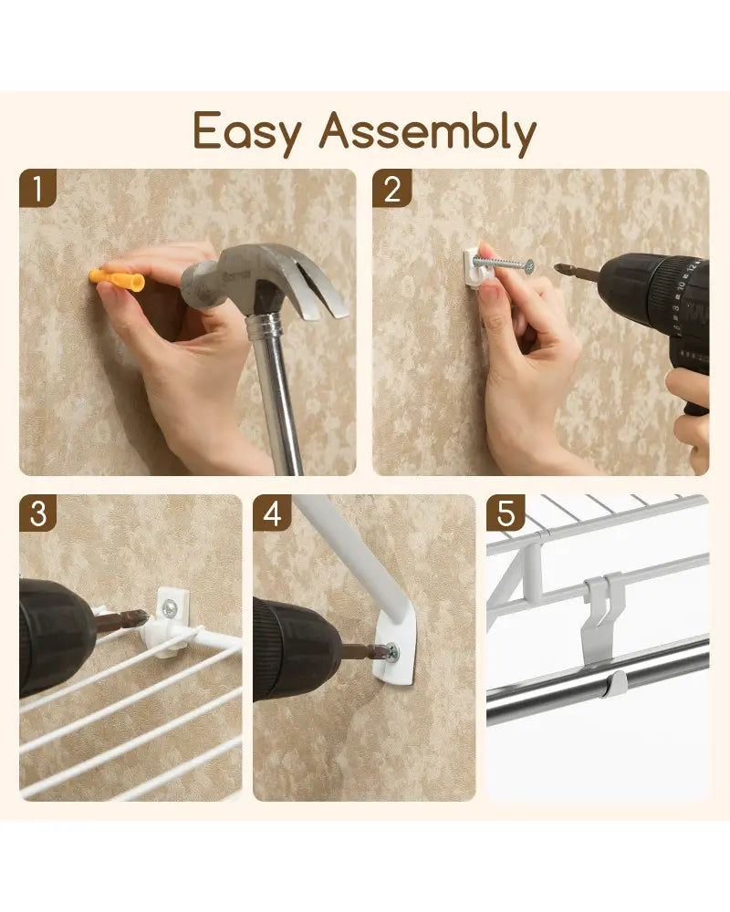 Closet Shelves Wall Mounted with Hanging Rod for Laundry Room - Shoe Racks & Storage Benches
