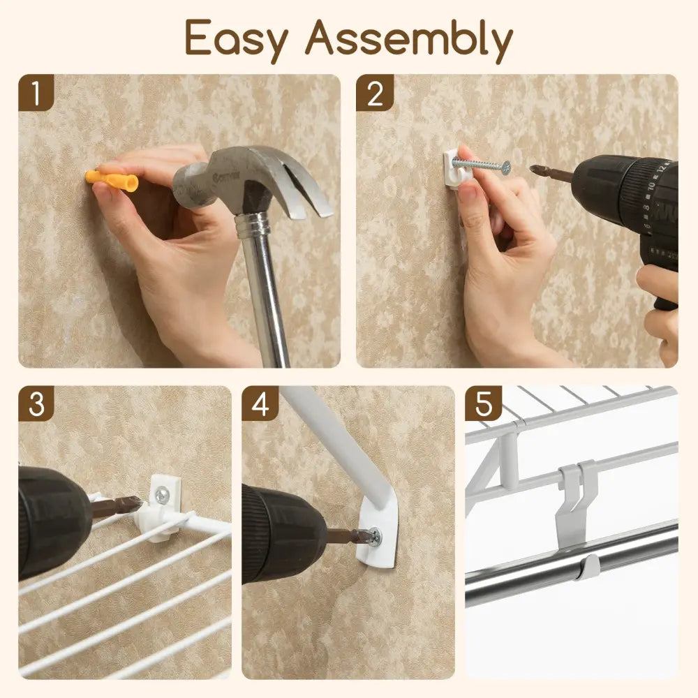 Closet Shelves Wall Mounted with Hanging Rod for Laundry Room - Shoe Racks & Storage Benches
