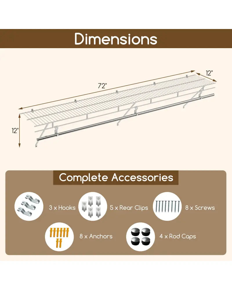 Closet Shelves Wall Mounted with Hanging Rod for Laundry Room - Shoe Racks & Storage Benches