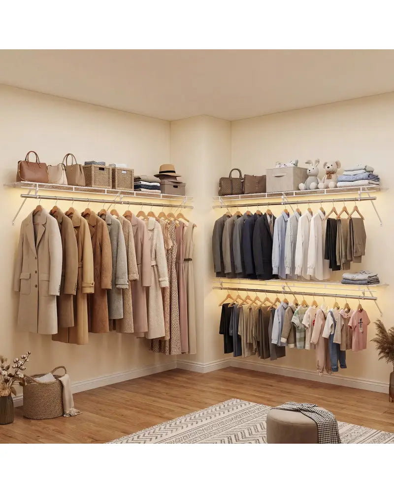 Closet Shelves Wall Mounted with Hanging Rod for Laundry Room - Shoe Racks & Storage Benches