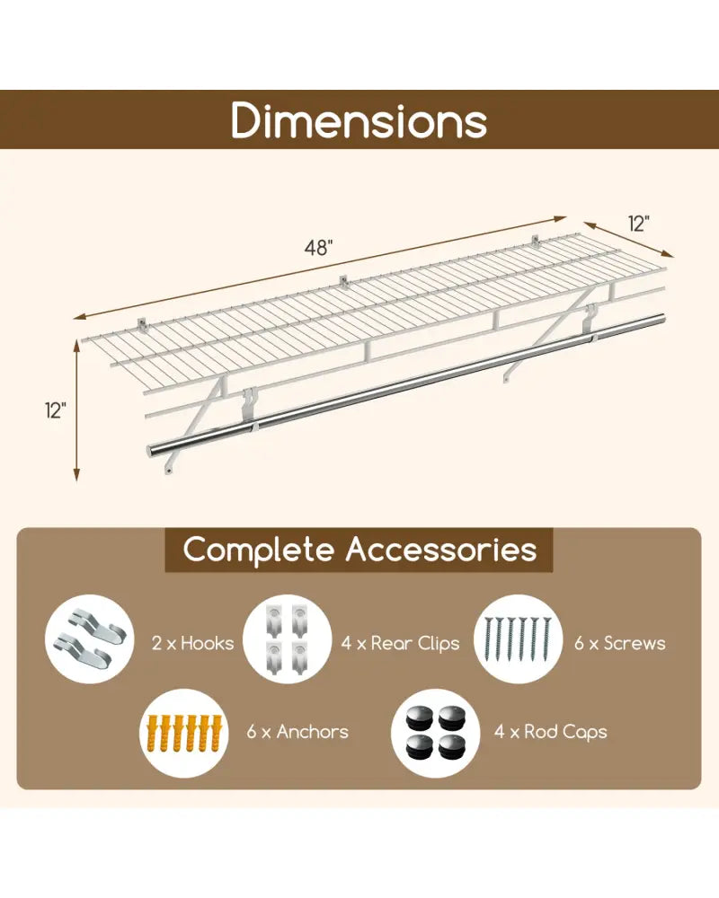 Closet Shelves Wall Mounted with Ventilated Metal Wire Shelving Kit - Shoe Racks & Storage Benches