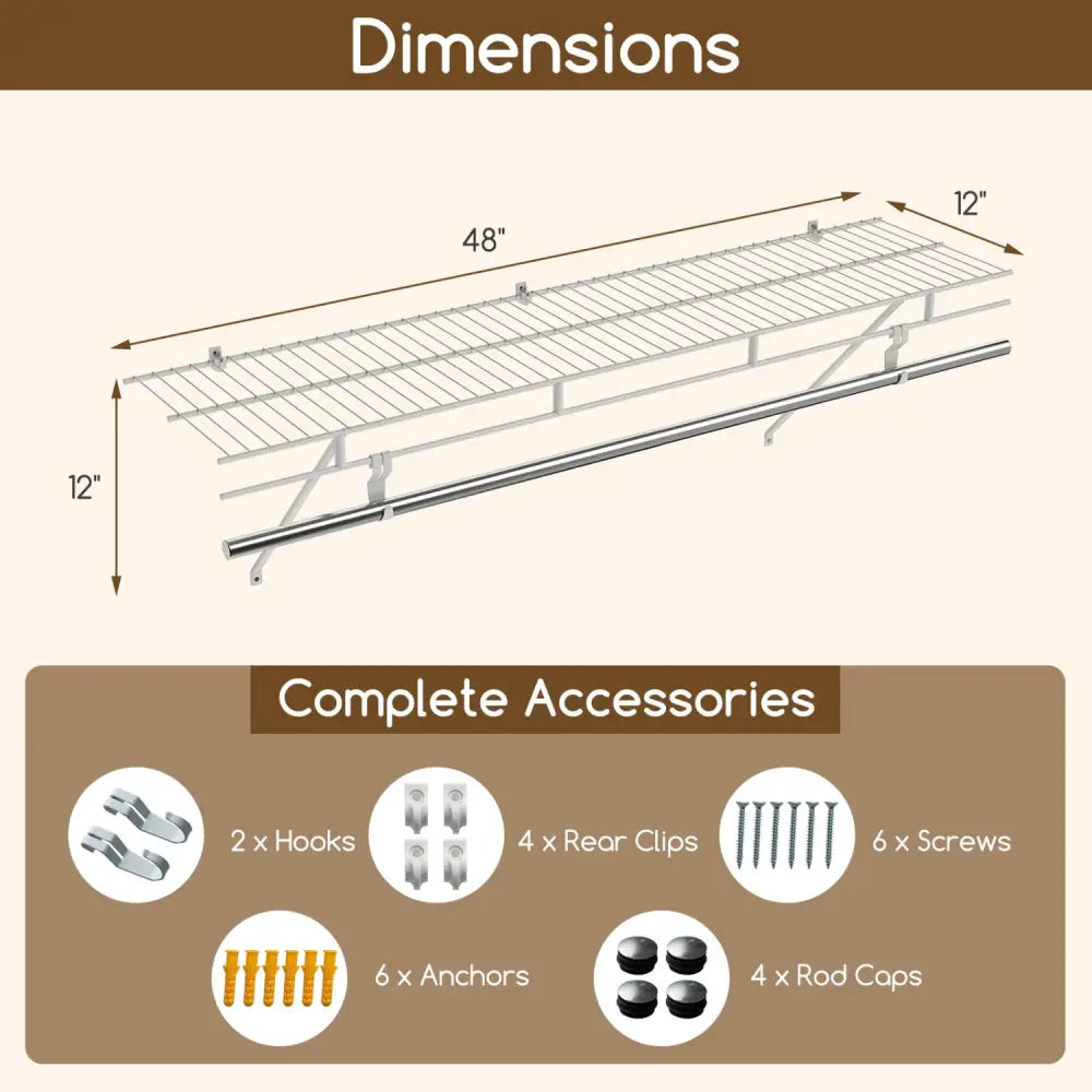 Closet Shelves Wall Mounted with Ventilated Metal Wire Shelving Kit - Shoe Racks & Storage Benches