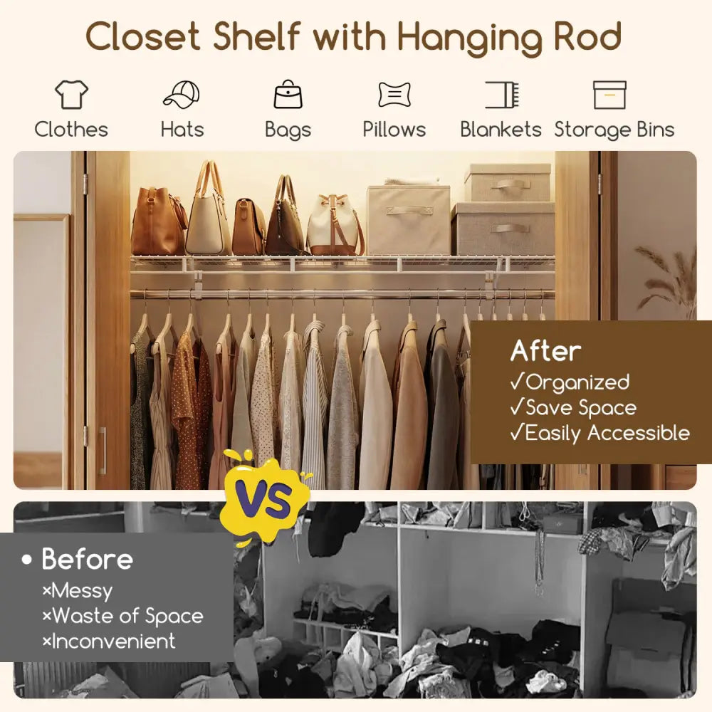 Closet Shelves Wall Mounted with Ventilated Metal Wire Shelving Kit - Shoe Racks & Storage Benches