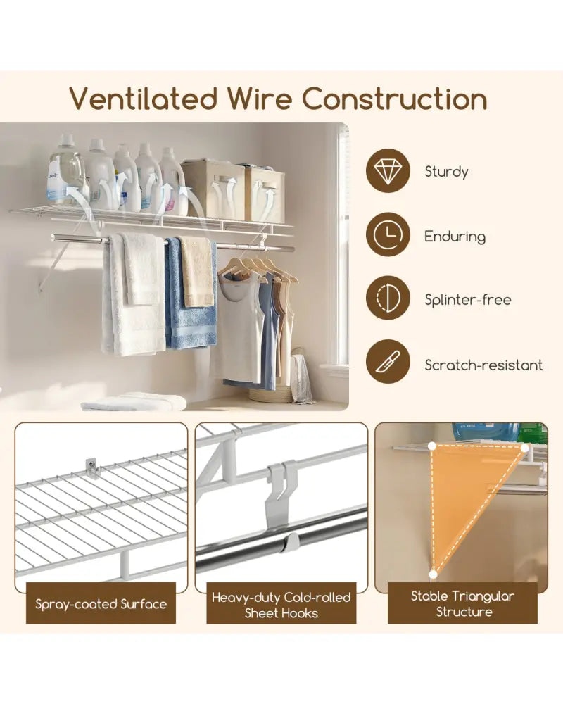 Closet Shelves Wall Mounted with Ventilated Metal Wire Shelving Kit - Shoe Racks & Storage Benches