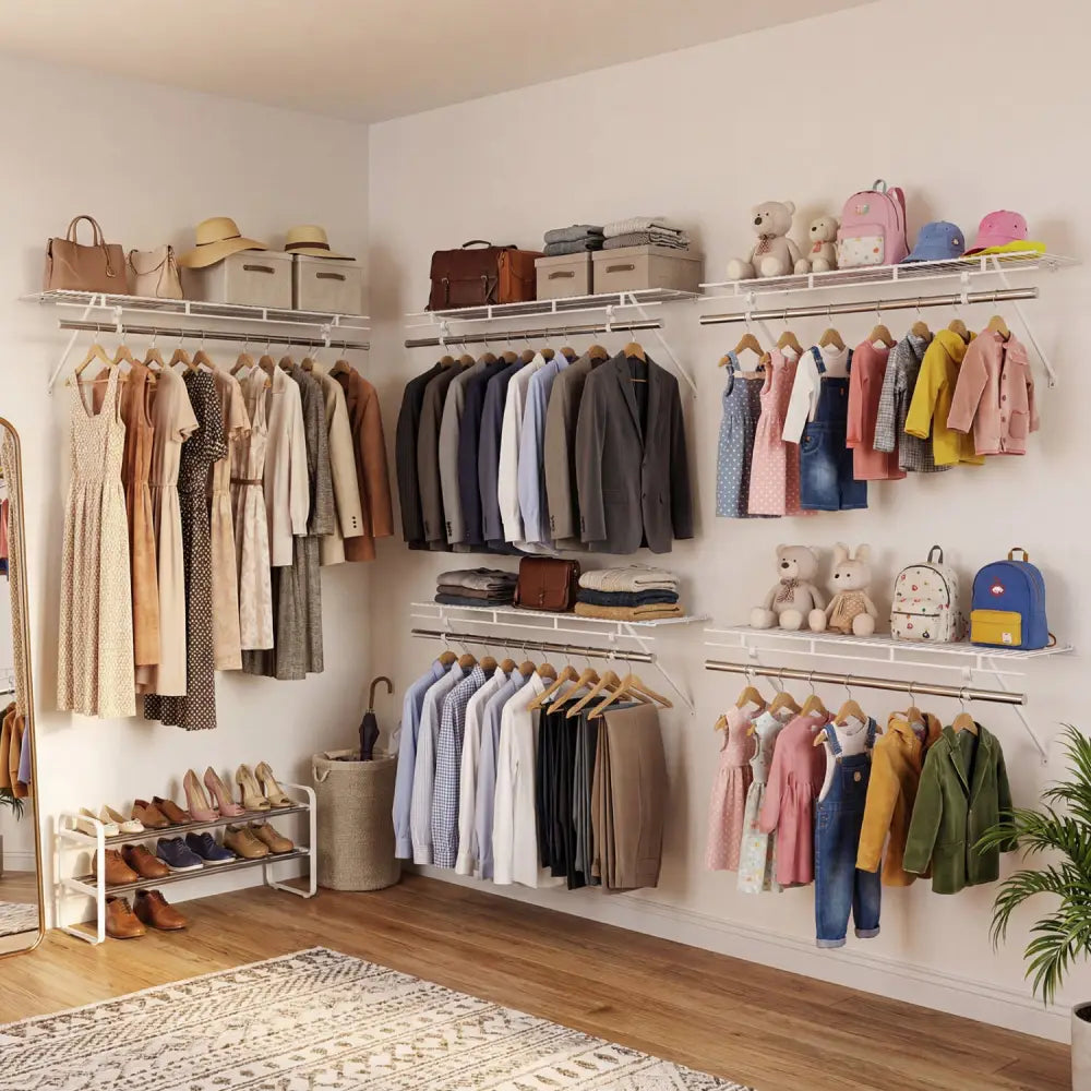 Closet Shelves Wall Mounted with Ventilated Metal Wire Shelving Kit - Shoe Racks & Storage Benches
