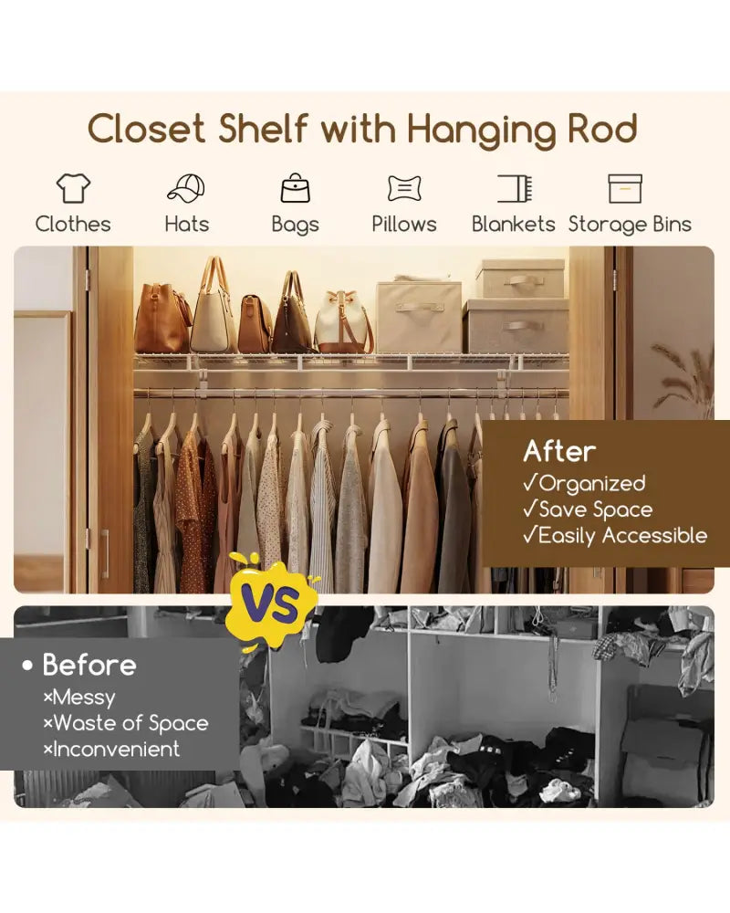Closet Shelves Wall Mounted with Ventilated Metal Wire Shelving Kit - Shoe Racks & Storage Benches