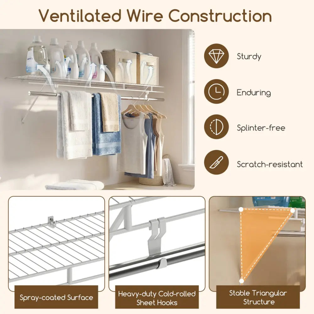 Closet Shelves Wall Mounted with Ventilated Metal Wire Shelving Kit - Shoe Racks & Storage Benches