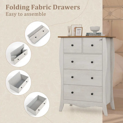 Closet Storage Organizer with 5 Folding Fabric Drawers and Anti-tipping Kit-Gray - Gray - Dressers & Chests