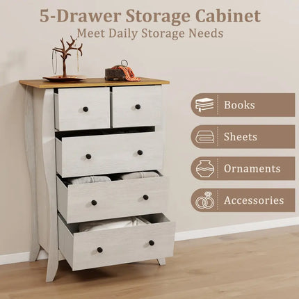 Closet Storage Organizer with 5 Folding Fabric Drawers and Anti-tipping Kit-Gray - Gray - Dressers & Chests
