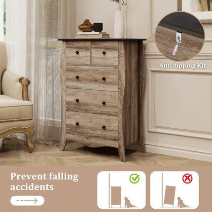 Closet Storage Organizer with 5 Folding Fabric Drawers and Anti-tipping Kit-Brown - Brown - Dressers & Chests