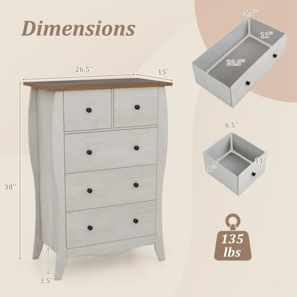Closet Storage Organizer with 5 Folding Fabric Drawers and Anti-tipping Kit-Gray - Gray - Dressers & Chests