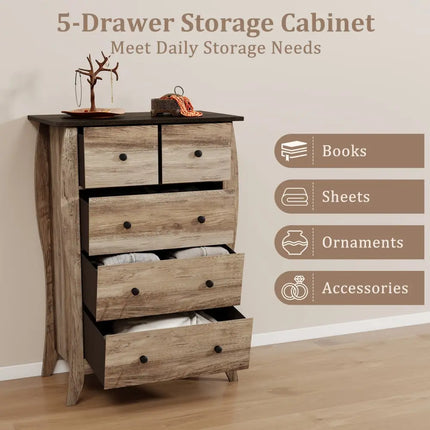 Closet Storage Organizer with 5 Folding Fabric Drawers and Anti-tipping Kit-Brown - Brown - Dressers & Chests