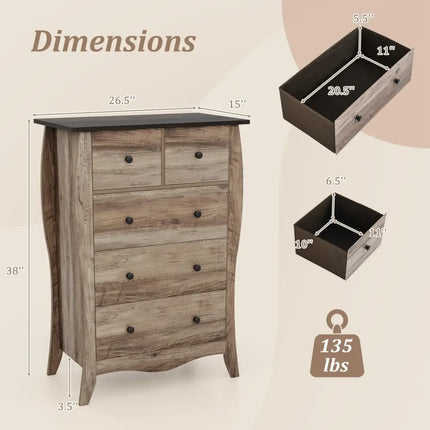 Closet Storage Organizer with 5 Folding Fabric Drawers and Anti-tipping Kit-Brown - Brown - Dressers & Chests
