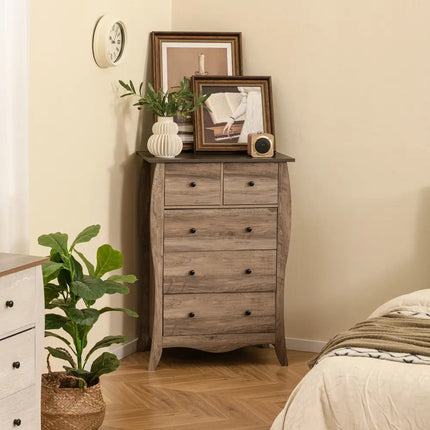 Closet Storage Organizer with 5 Folding Fabric Drawers and Anti-tipping Kit-Brown - Brown - Dressers & Chests