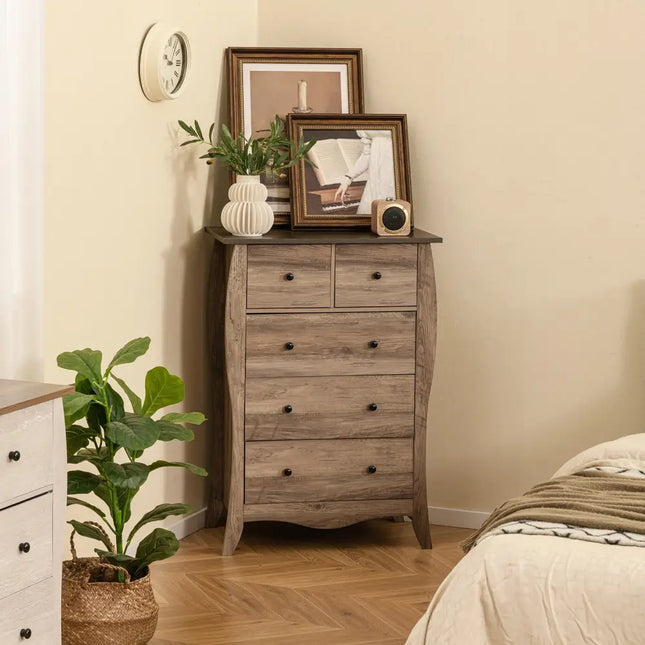 Closet Storage Organizer with 5 Folding Fabric Drawers and Anti-tipping Kit-Brown - Brown - Dressers & Chests