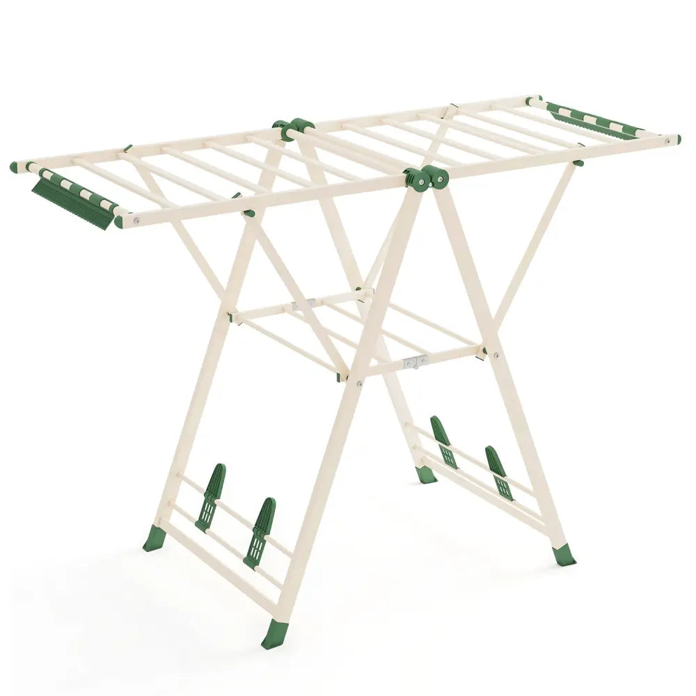 Clothes Drying Rack with Height Adjustable Wings-Beige - Beige - Drying Racks