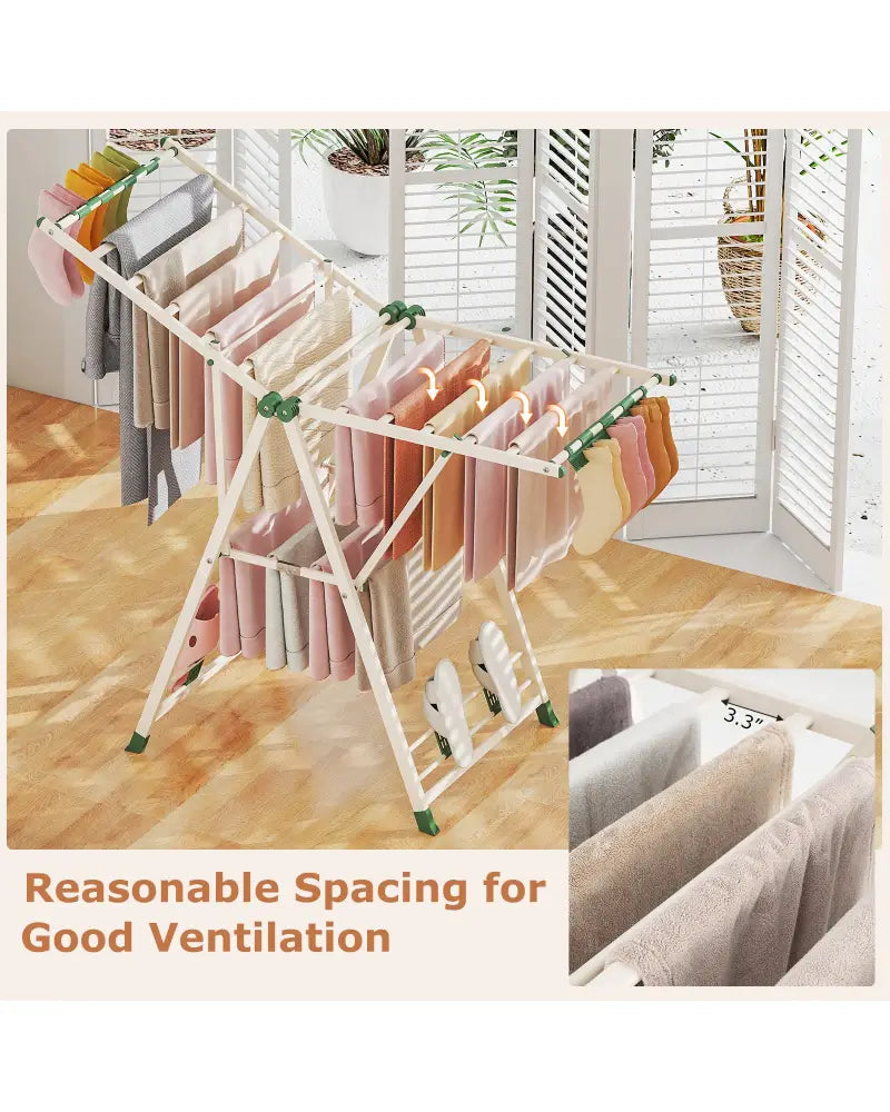 Clothes Drying Rack with Height Adjustable Wings-Beige - Beige - Drying Racks