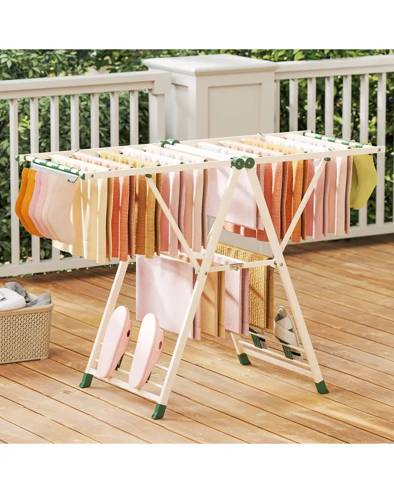 Clothes Drying Rack with Height Adjustable Wings-Beige - Beige - Drying Racks