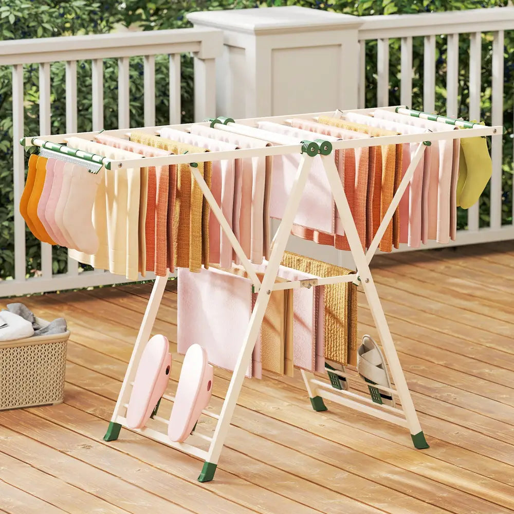 Clothes Drying Rack with Height Adjustable Wings-Beige - Beige - Drying Racks
