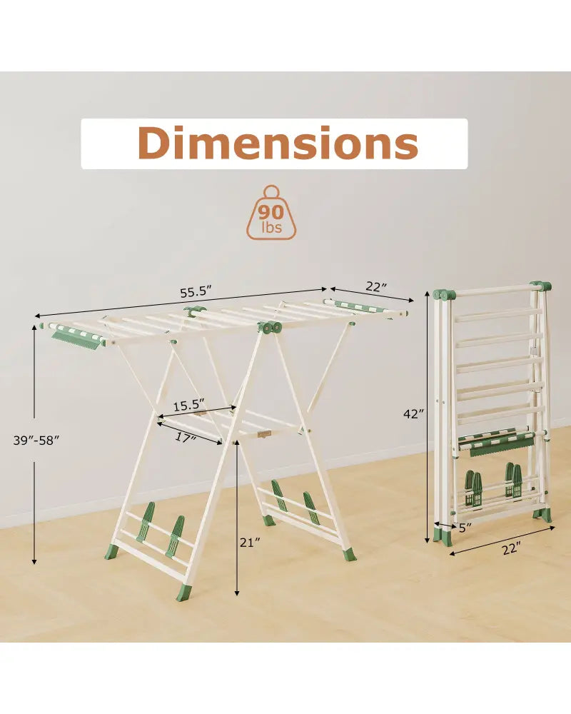 Clothes Drying Rack with Height Adjustable Wings-Beige - Beige - Drying Racks