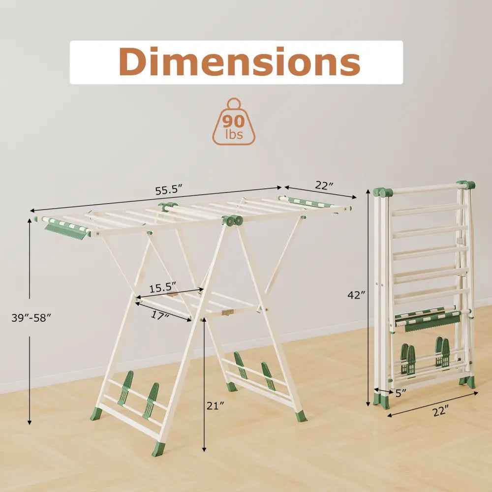 Clothes Drying Rack with Height Adjustable Wings-Beige - Beige - Drying Racks