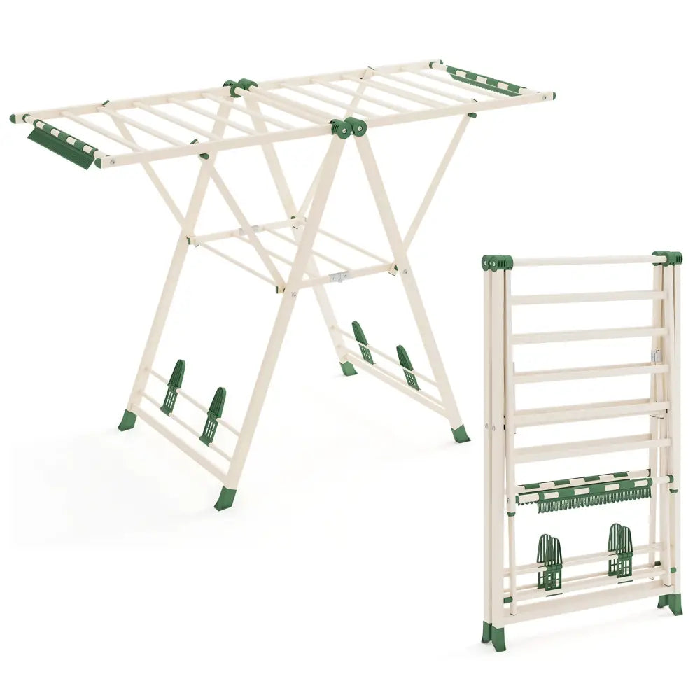 Clothes Drying Rack with Height Adjustable Wings-Beige - Beige - Drying Racks