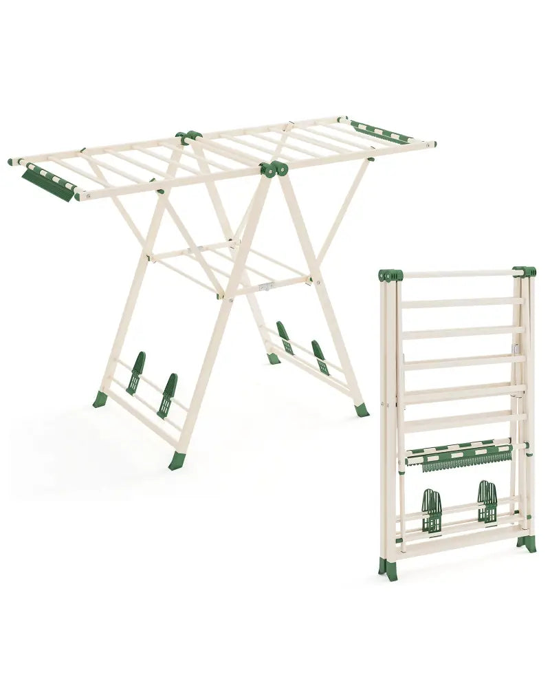 Clothes Drying Rack with Height Adjustable Wings-Beige - Beige - Drying Racks