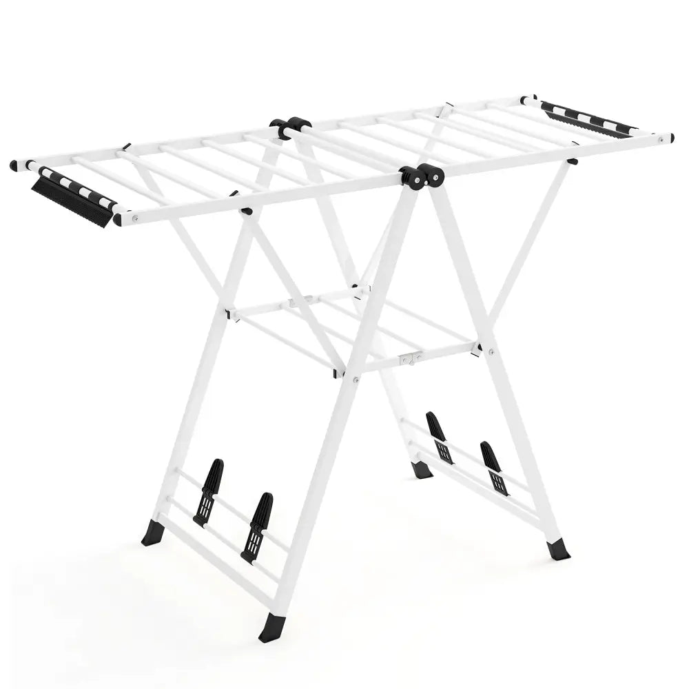 Clothes Drying Rack with Height Adjustable Wings-White - White - Drying Racks