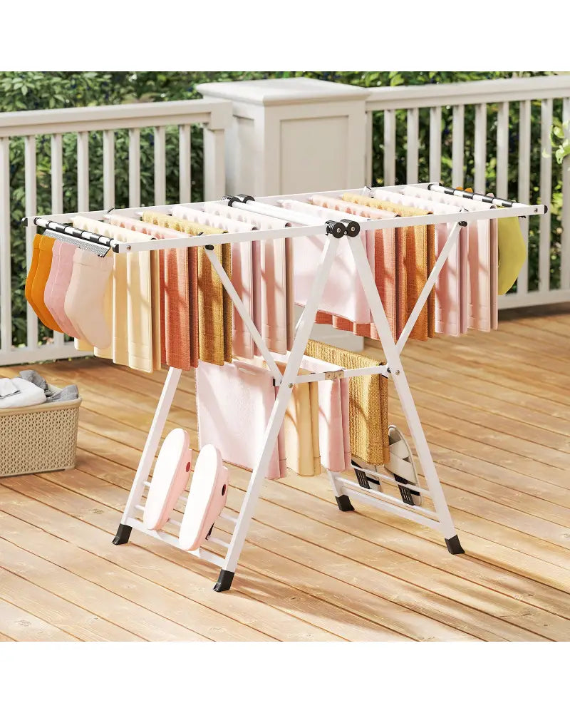 Clothes Drying Rack with Height Adjustable Wings-White - White - Drying Racks