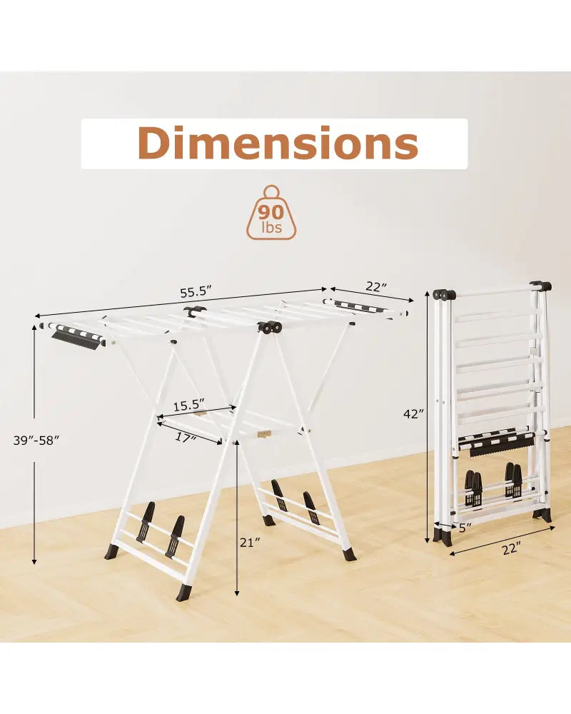Clothes Drying Rack with Height Adjustable Wings-White - White - Drying Racks