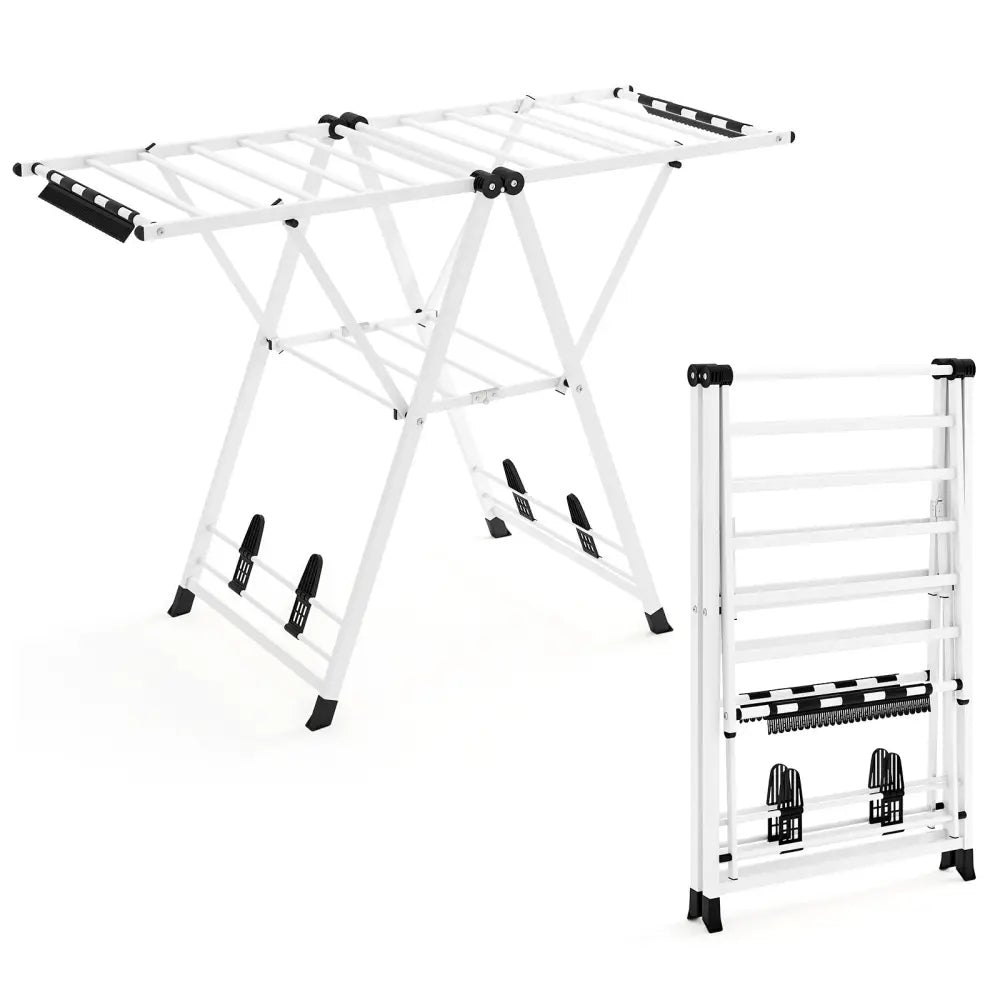 Clothes Drying Rack with Height Adjustable Wings-White - White - Drying Racks