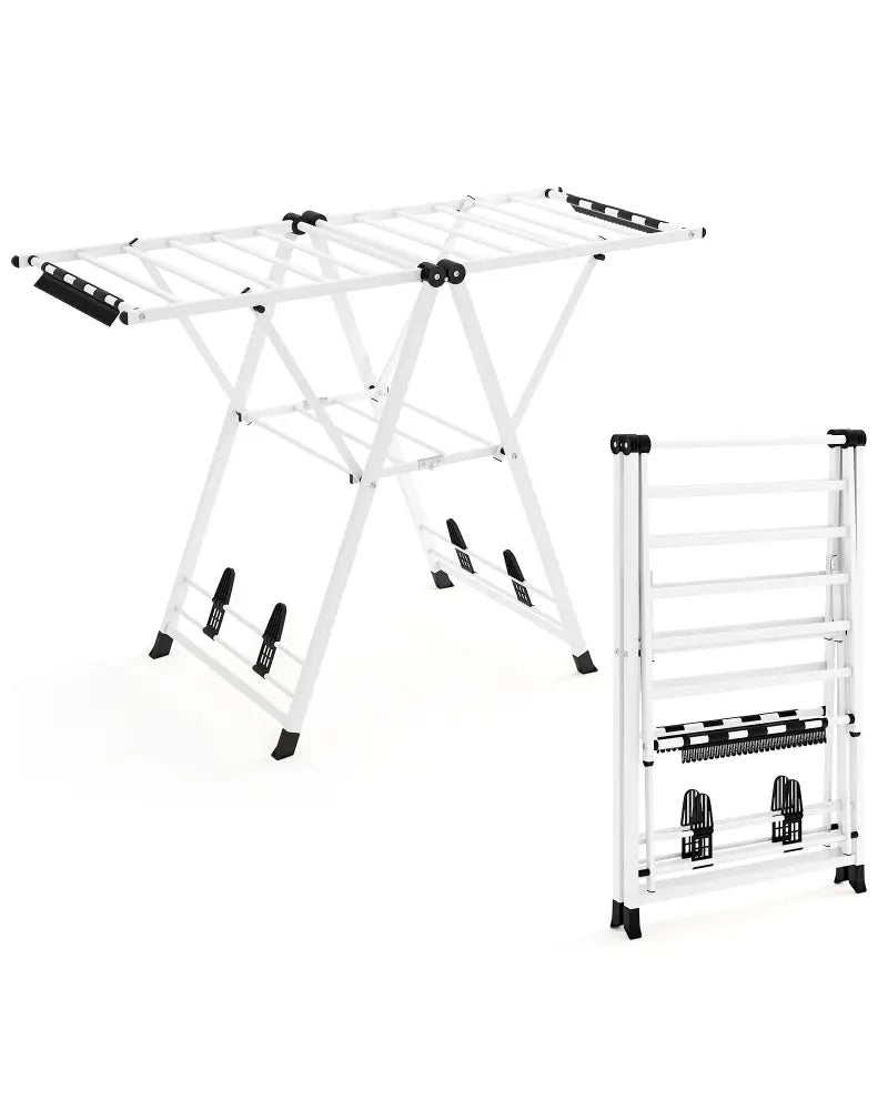Clothes Drying Rack with Height Adjustable Wings-White - White - Drying Racks