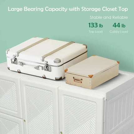 Clothes Foldable Armoire Wardrobe Closet with 12 Cubby Storage - White - Clothing & Closet Storage