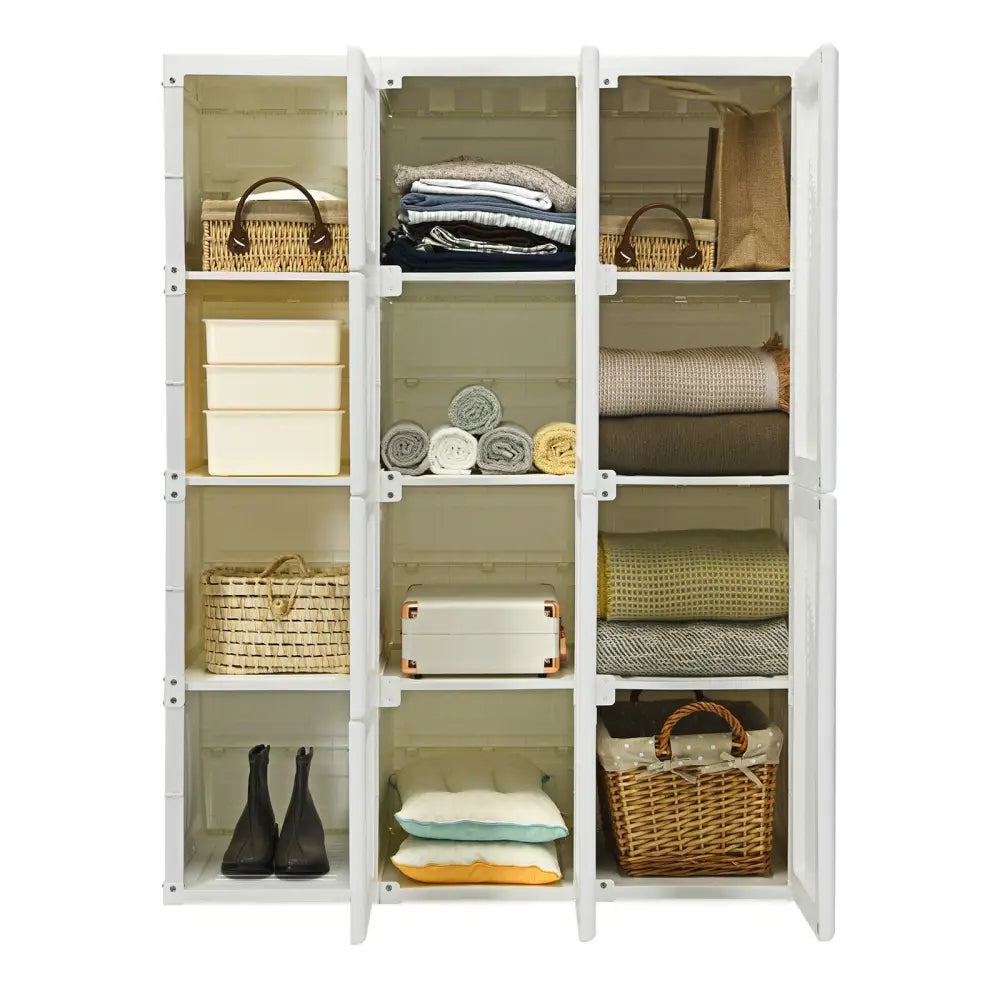 Clothes Foldable Armoire Wardrobe Closet with 12 Cubby Storage - White - Clothing & Closet Storage