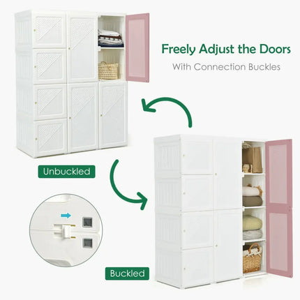 Clothes Foldable Armoire Wardrobe Closet with 12 Cubby Storage - White - Clothing & Closet Storage