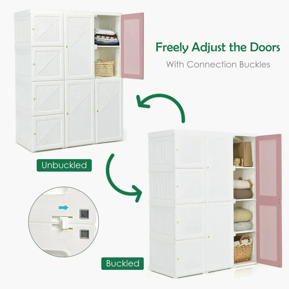 Clothes Foldable Armoire Wardrobe Closet with 12 Cubby Storage - White - Clothing & Closet Storage