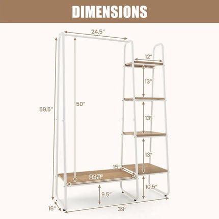 Clothes Rack Free Standing Storage Tower with Metal Frame-Natural - Natural - Clothing & Closet Storage