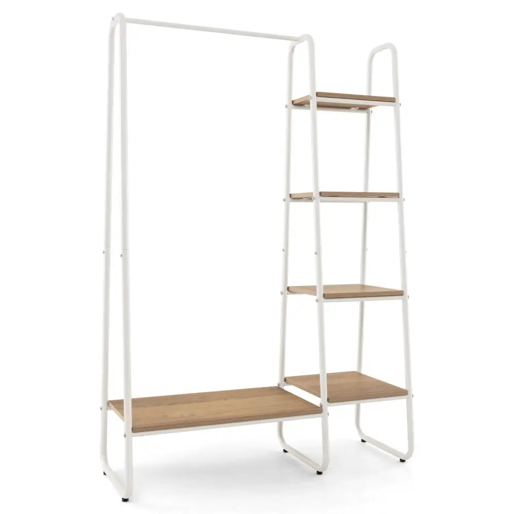 Clothes Rack Free Standing Storage Tower with Metal Frame-Natural - Natural - Clothing & Closet Storage
