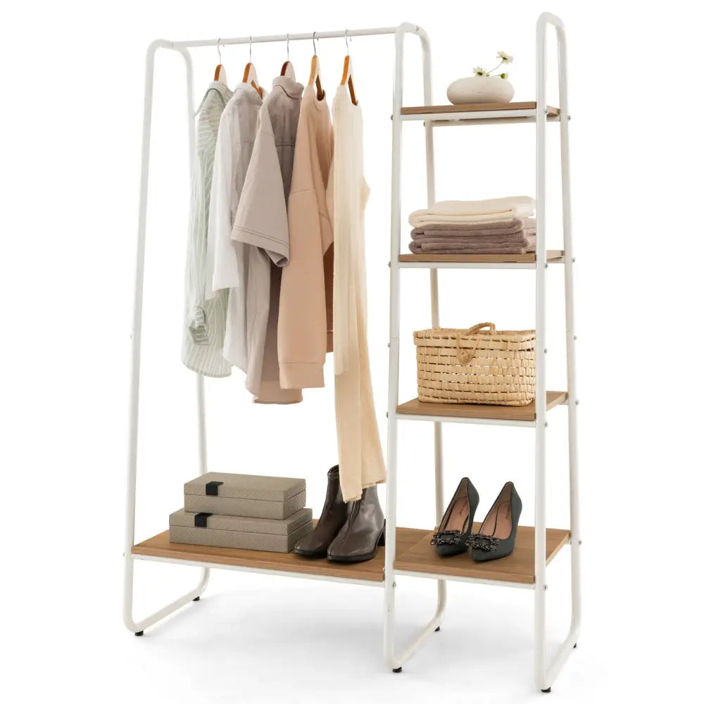 Clothes Rack Free Standing Storage Tower with Metal Frame-Natural - Natural - Clothing & Closet Storage