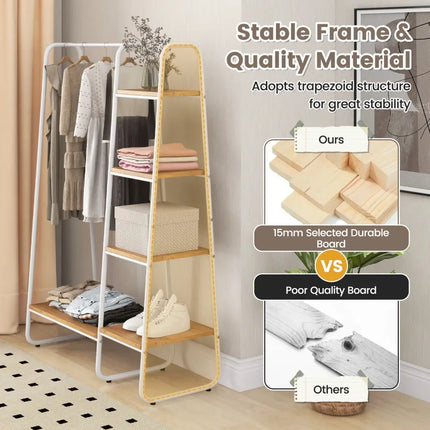 Clothes Rack Free Standing Storage Tower with Metal Frame-Natural - Natural - Clothing & Closet Storage