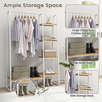 Clothes Rack Free Standing Storage Tower with Metal Frame-Natural - Natural - Clothing & Closet Storage