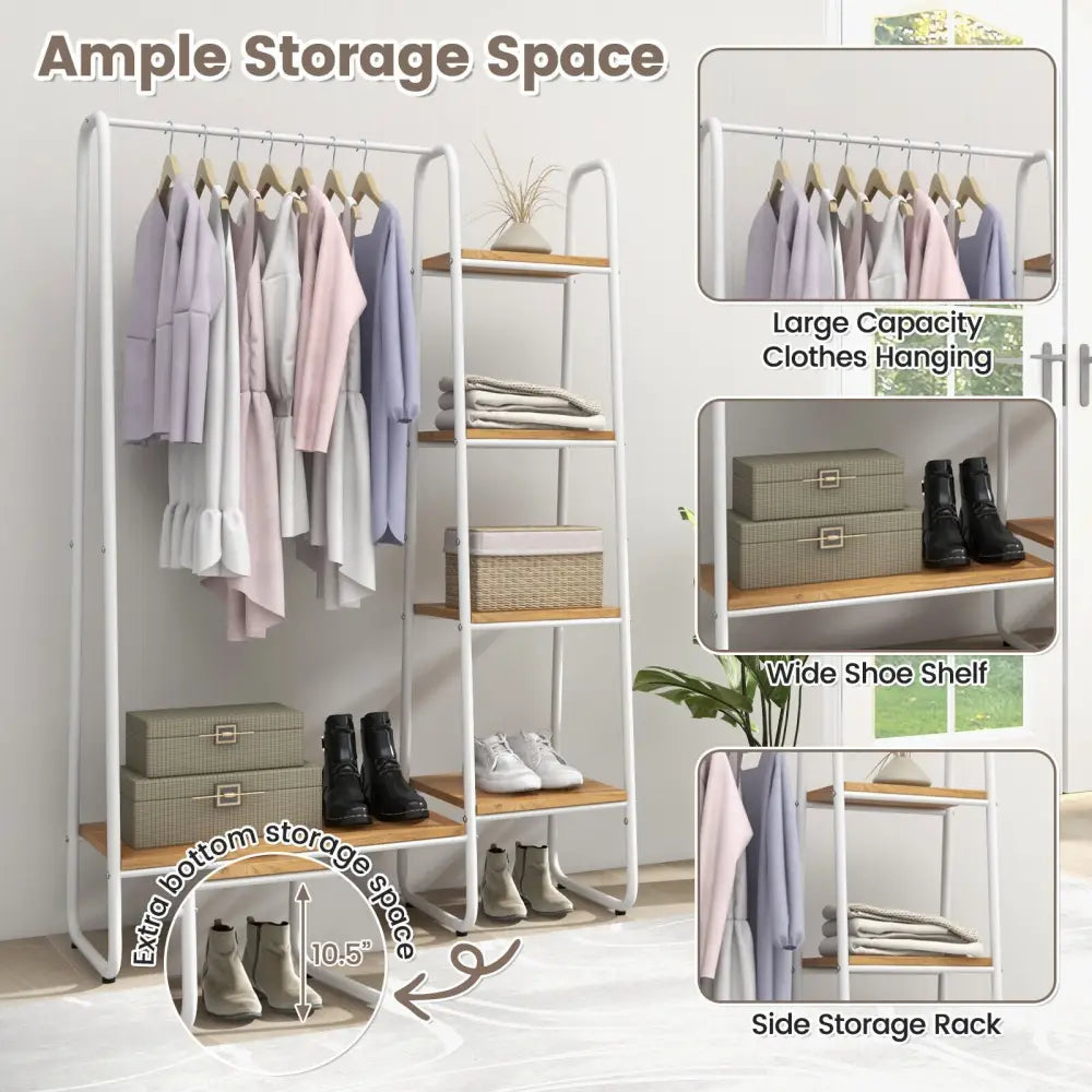 Clothes Rack Free Standing Storage Tower with Metal Frame-Natural - Natural - Clothing & Closet Storage