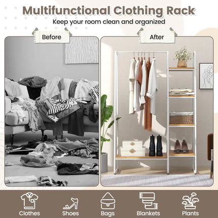 Clothes Rack Free Standing Storage Tower with Metal Frame-Natural - Natural - Clothing & Closet Storage
