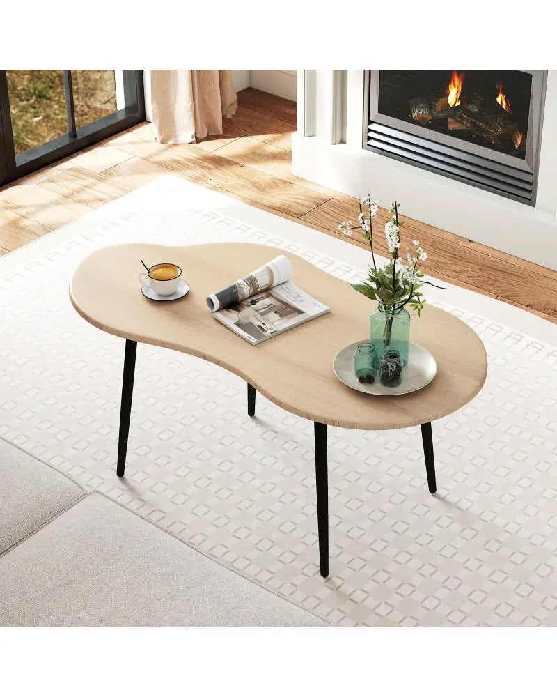 Cloud Shape Coffee Table 39.5 inch Irregular Center Table with Metal Frame-Natural - Natural - Coffee Tables