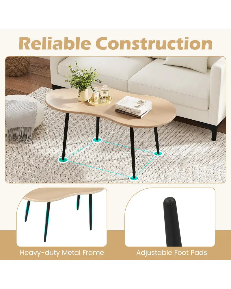 Cloud Shape Coffee Table 39.5 inch Irregular Center Table with Metal Frame-Natural - Natural - Coffee Tables