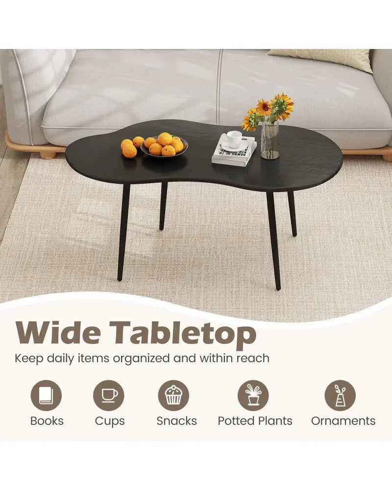 Cloud Shape Coffee Table 39.5 inch Irregular Center Table with Metal Frame-Black - Black - Coffee Tables