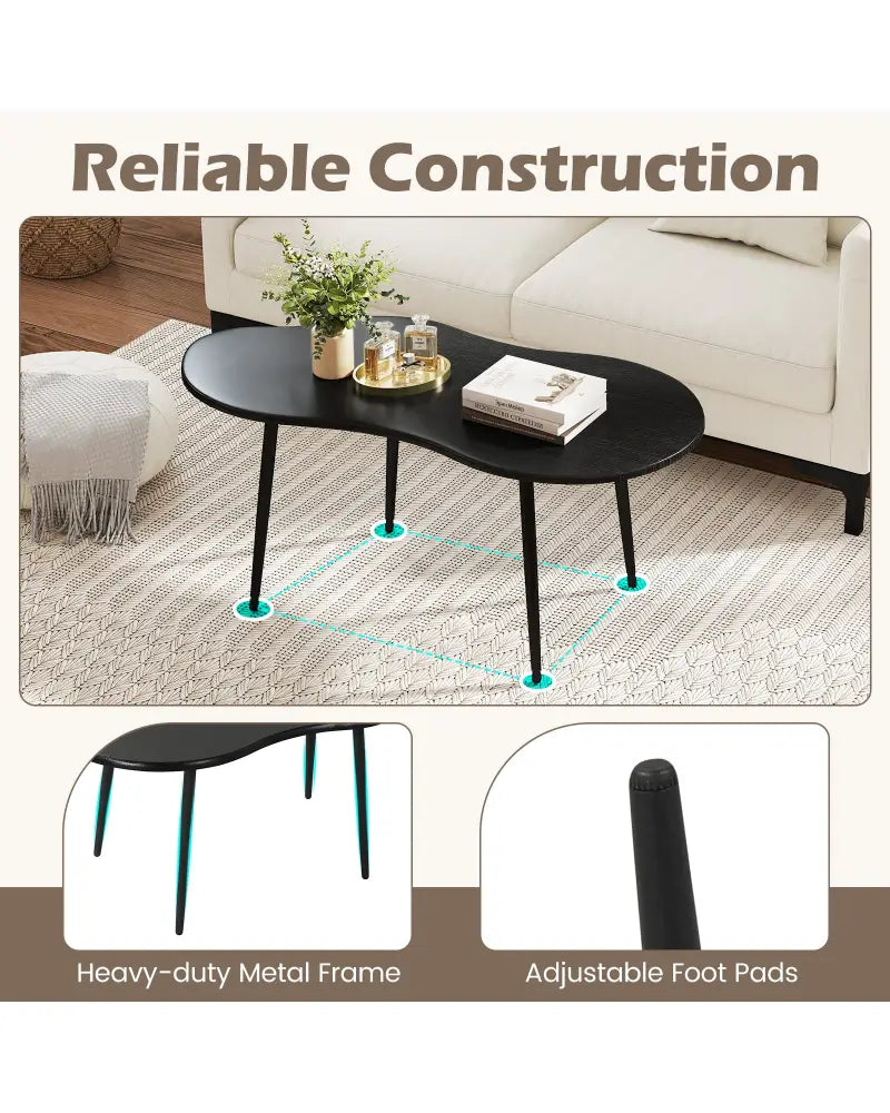 Cloud Shape Coffee Table 39.5 inch Irregular Center Table with Metal Frame-Black - Black - Coffee Tables