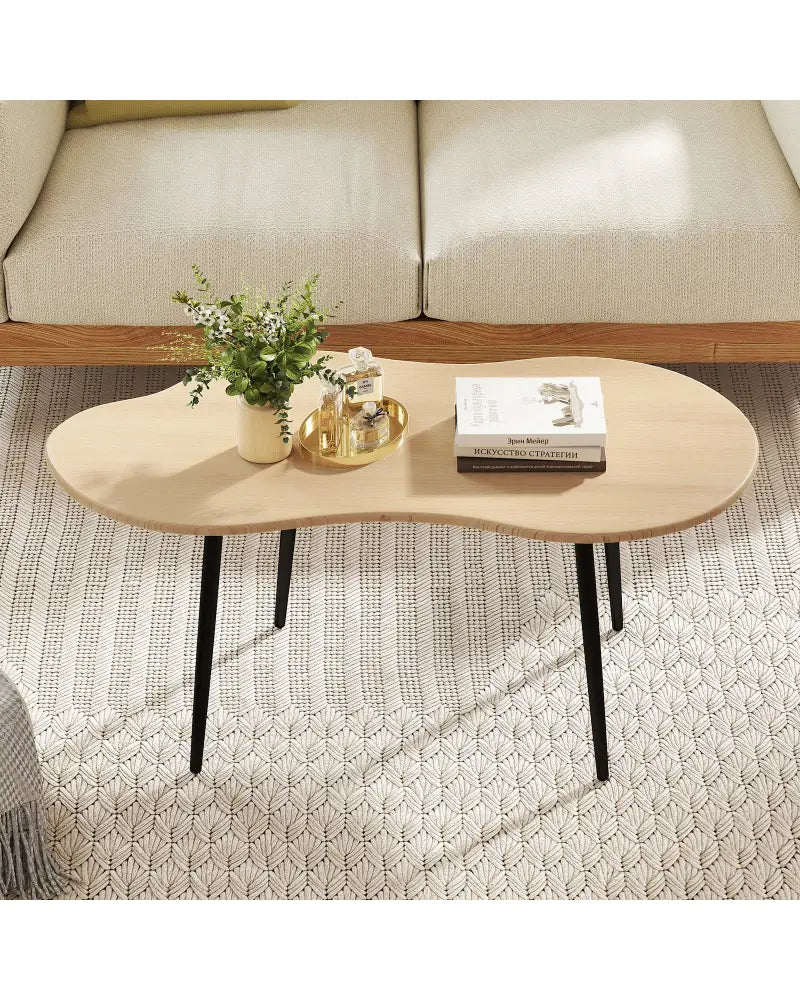 Cloud Shape Coffee Table 39.5 inch Irregular Center Table with Metal Frame-Natural - Natural - Coffee Tables