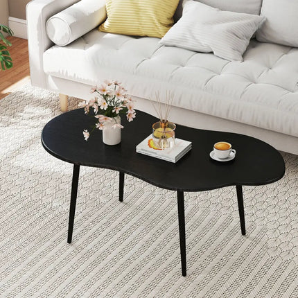 Cloud Shape Coffee Table 39.5 inch Irregular Center Table with Metal Frame - Black - Oasis Home Essentials