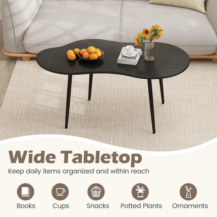 Cloud Shape Coffee Table 39.5 inch Irregular Center Table with Metal Frame - Black - Oasis Home Essentials